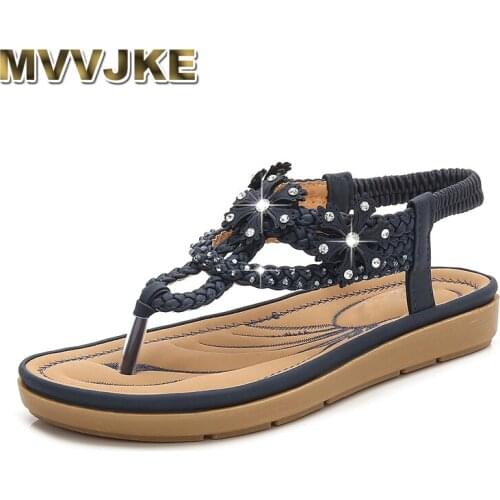 MVVJKE Women Sandals 2019 Hot Women Shoes Fashion Rhinestone Flat Sandals Summer Beach Shoes Woman Sandalie Flip Flops Shoes