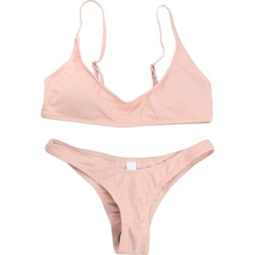 Women Two Piece Bikini Set Push Up Beachwear White Halter Top Brazilian Swimsuit