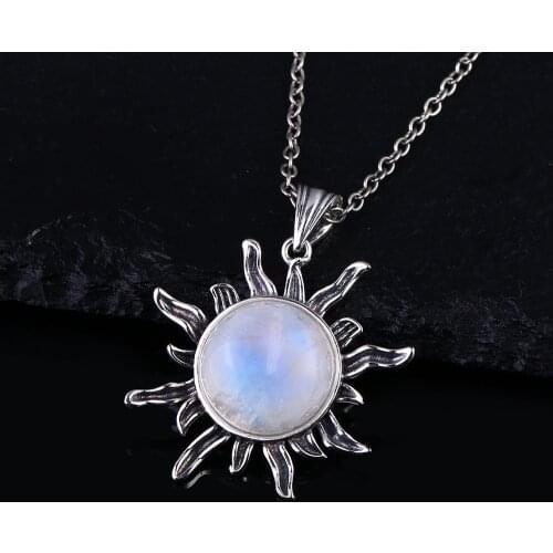 Natural Moonstone S925 Sterling Silver Jewelry Pendants Necklaces for Women Men Sun Geometric Shape Vintage Woman Pendants