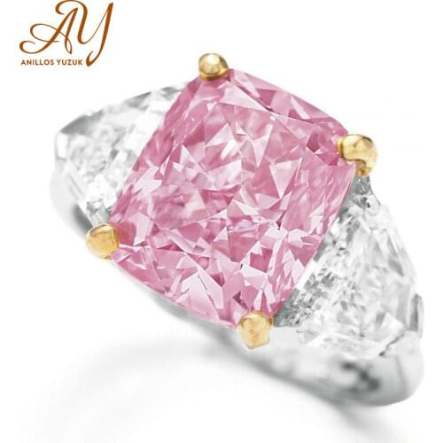 Anillos Yuzuk Silver 925 Jewelry Luxury Trendy Pink Stone Rings for Women Triangular Crystal Ring Wedding Engagement Gifts