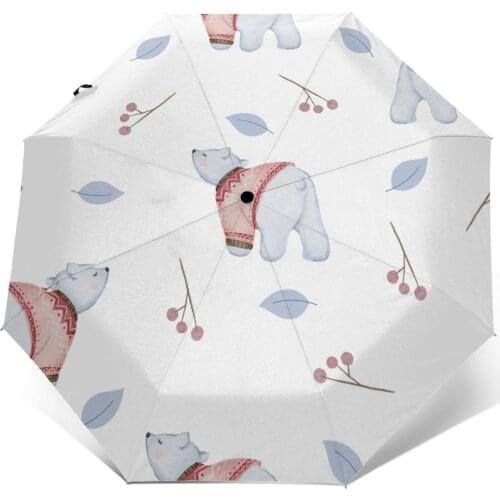 Sunny Umbrella Watercolor Leaves Bears Automatic folding portable men women umbrella Sunscreen rain Windproof beach parasol