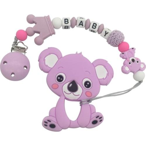 1pc Custom Baby Name Pacifier Chain Koala Teether BPA Free for Baby Teething Pendant Toy Gift Food Grade Silicone Beads