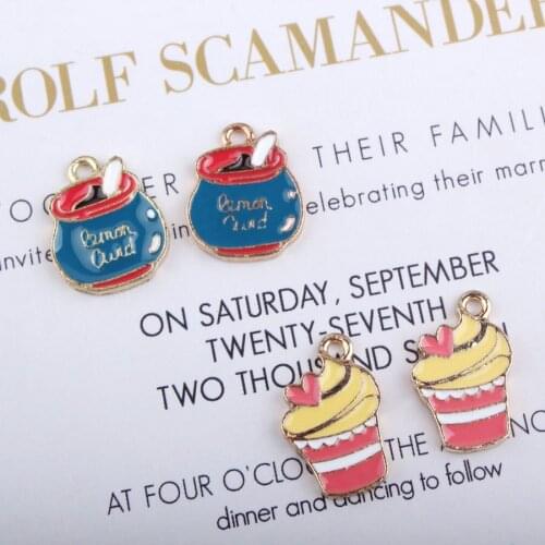 10Pcs/Lot Zinc Metal Alloy Charm Pendants Honey Pots&Cake Shape Enamel Charms DIY Bracelet Earring Necklace Jewelry Accessory