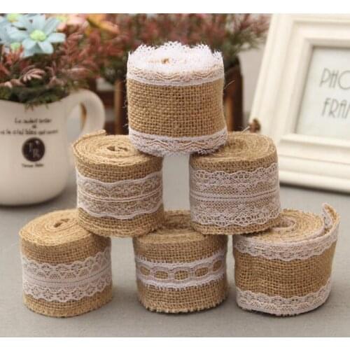 2Rolls/ 4Meters Hot Sale DIY Handmade Christmas Craft Lace Trim Hemp Linen Roll Trim Lace Hemp Linen 5cm