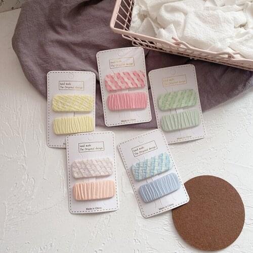 2 Pcs New Korea Sweet Girl Baby Hairpins Hair Accessories Fashion Childrens Simple Cute Plaid Fabric Square BB Clip Headdress