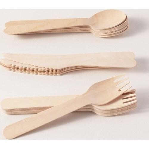 300pcs/Set Disposable Eco-Friendly Wooden Cutlery Forks Spoons Dessert Utensils Party Birthday Home Cheap Tableware
