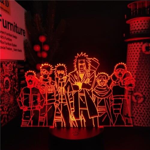 Naruto 3D Night Light Anime Figure Lamp LED Senju Tobirama Sarutobi Jiraiya Namikaze Minato Tsunade Kakashi Home Decor Lampara