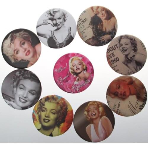 6pcs 75mm Exquisite plastic foldable pocket mirror round shape Portable makeup mirror beauty stars Cosmetic mirrors