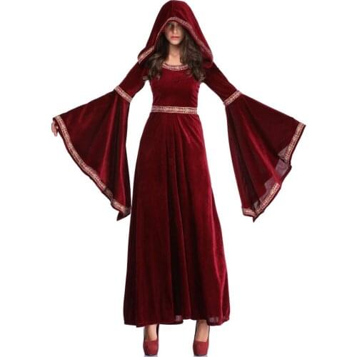 Velvet Long Dresses Women Halloween Party Cosplay Vampire Costume Retro Court Sorcerer Uniform Witch Costumes