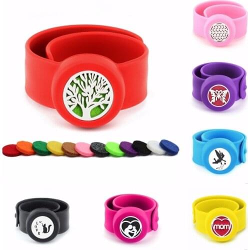 Tree of life fairy Repellent diffuser Bracelet Steel 25mm Magnet Essential Oil Diffuser locket Silicone bangle 10Pads kids gifts