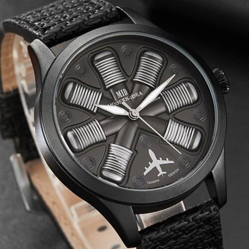 Men Watch Airplane Engine Engraved Mens Big Dial Male Wrist Watches Flieger Pilot Sports Wristwatch Reloj Aviator Mens Clock