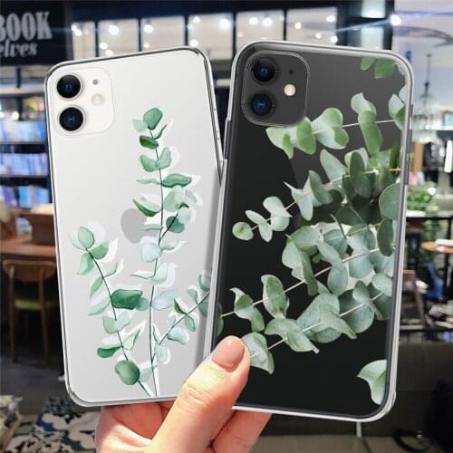 For iPhone 12 Case Green Plants Camera Protection Bumper For iPhone11 Pro XS X 8 7 Plus Max XR SE 2020 Transparent Back Cover