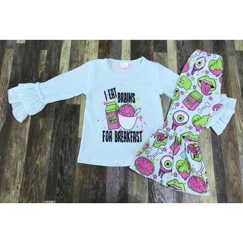 Childrens Boutique Double Lace Alphabetic Pattern Long Sleeve Halloween Eye Bells Set