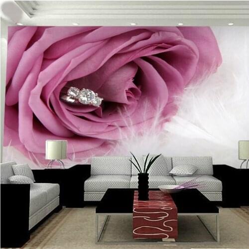Large Romantic Pink Rose 5d Papel Flower Mural Diamond Feather 3d Photo Murals Wallpaper for Bedroom Background 3d Wall Mural