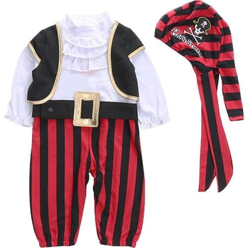 2020 Baby Halloween Set 2PCS Unisex Cotton Romper Hooded Baby Boy Clothes Striped Pirate Performance Costume Baby Girls Clothes
