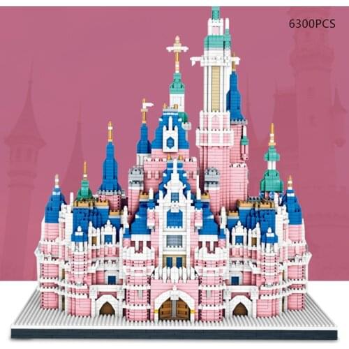 World Building Blocks Disney Building Pink 3D Castle Mini Diamond Particle Model Girl Adult Child Assembly Toy