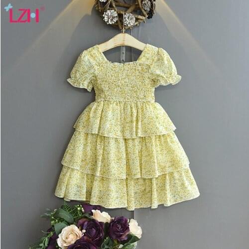 LZH Summer Childrens Clothing Girls 2021 New Short Sleeve Baby Girls Dresses Thin Section Kids Dress 2-6 Years Princess Dress