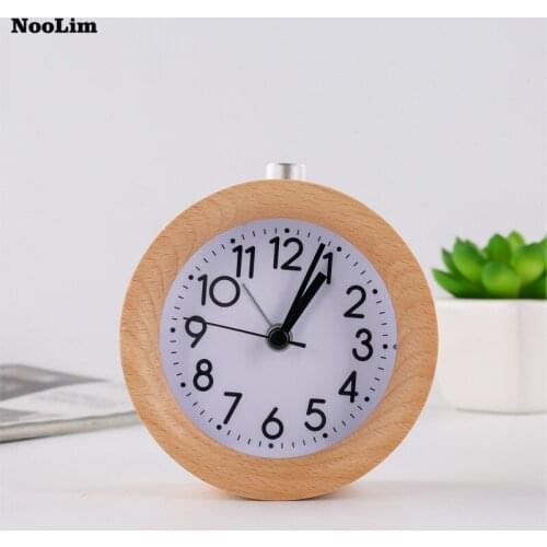 NOOLIM Solid Wood Minimalist Alarm Clock Nordic Wood Clock With Light Office Creative Wooden Bedroom Decoration Ornament