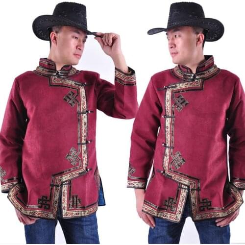 Men Ethnic clothing Spring Autumn High Quality asia Style Costumes Mongolian national gown stand collar retro jacket