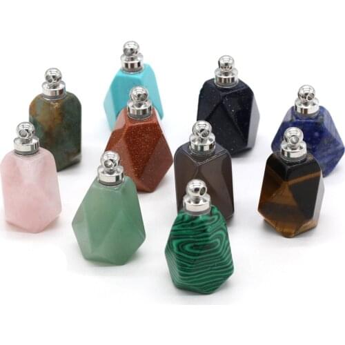 Natural Gem Stone Essential Oil Diffuser Perfume Bottle Pendant Crystal Quartz Geometric Shape Charms for Jewelry Making DIY