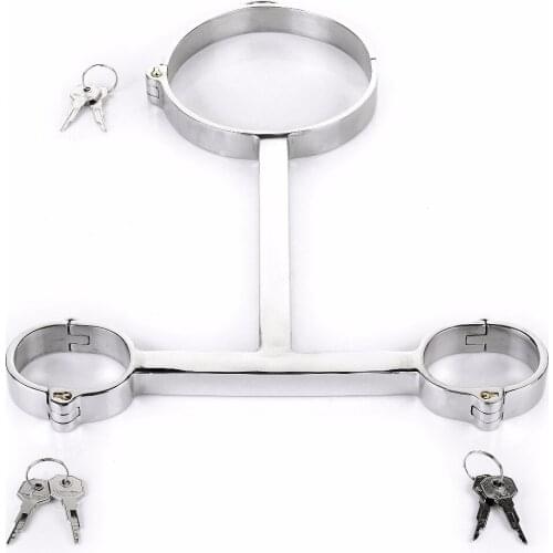 Stainless Steel T Shape Flail Slave Collar Handcuffs BDSM Bondage Hand Cuffs Collars Sex Toys For Couples Adult Games Restraints
