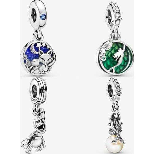 NEW 925 Sterling Silver Fox&Rabbit Ariel Dangle Charm Fit pandora Bracelet Necklace Little Mermaid Sebastian Charm DIY Jewelry