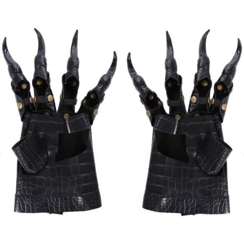 Halloween Dragon Claw Gloves Metal Studded Long Nails Artificial Leather Mittens L93F