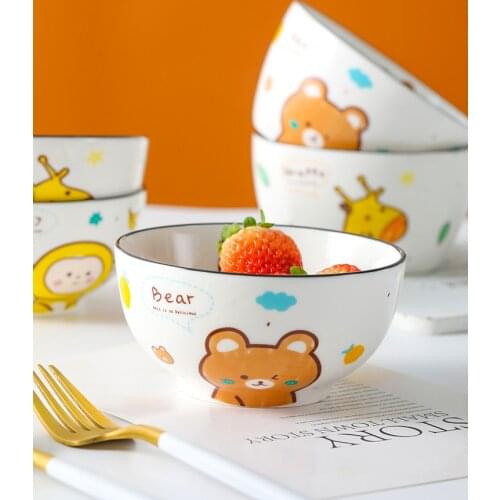 Tableware Square Bowl Childrens Bowls Household Single Nordic Creative Ceramic Breakfast посуда Noodle Fruit Rice Cartoon Cute