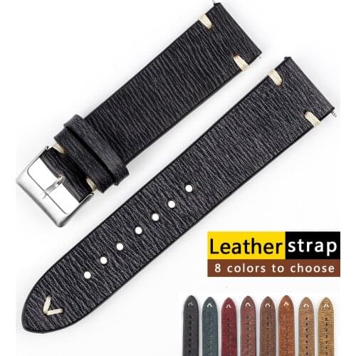 New Design Retro Watchband Genuine Leather Wristband Watch Strap 18mm 20mm 22mm 24mm Handmade Watch Replacement Accessories