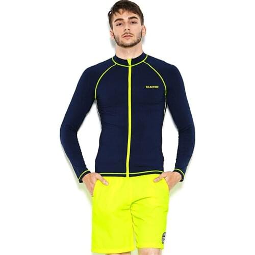UPF50 Lycra Long Sleeve Surfing Shirt Tight Skin Quick Dry Nylon Fabric Navy Blue Front Zipper Rash Guard