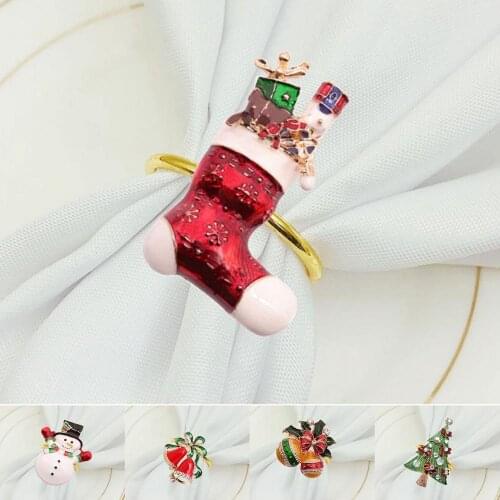 Merry Christmas Tree Napkin Buckle Bow Flower Wreath Mouth Ring Napkin Ring Napkin Ring Decorative Rhinestone Holder Buckle hot