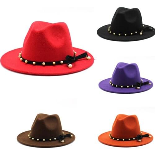 Panama2021 fedoras Korean version of pearl ladies bucket hat summer hat woolen jazz hat British holiday top hat tide