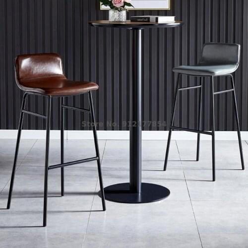 Modern Minimalist Home Bar Stools Net Red Light Luxury Front Desk Chair Bar Chair Backrest Leather Wrought Iron High Stool