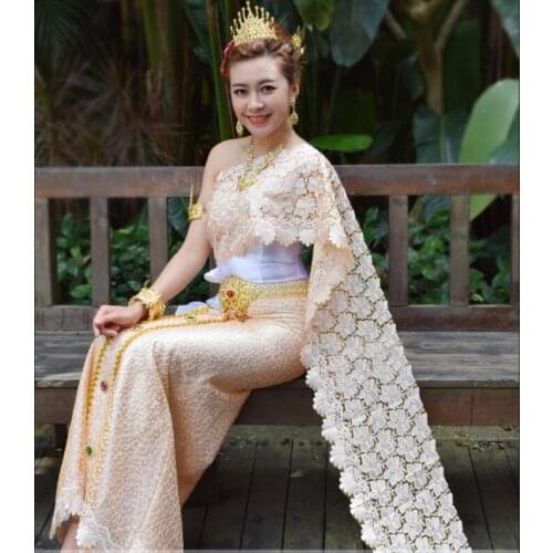 Dai Princess Thai dress includes scarf traditional style photo studio Outfit wedding splashing Thailand Queen Festival dress