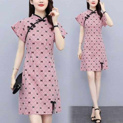 Womens Elegant Vintage Cheongsam Dress Plus Size M-4XL XXL XXXL 3XL XXXXL Cute Chinese Party Casual Dress Clothes For 90KG Woman