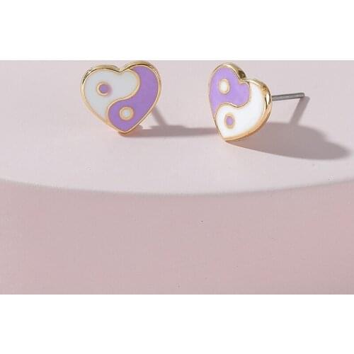 GSOLD Geometric Metal Colorful Dripping Glaze Heart Shaped Tai Chi Small Stud Earrings Women Fashion Mini Ear Jewelry 2021