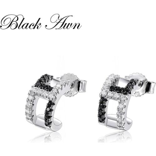 Black Awn New Cute 925 Sterling Silver Black Spinel Trendy Engagement Earrings for Women Fine Jewelry Gift I158