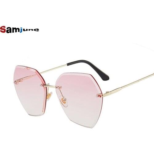 Samjune Sunglasses For Women 2019 ladies Rimless Diamond cutting Lens Brand Designer Ocean Shades Vintage Sun Glasses