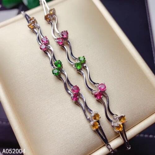 KJJEAXCMY Fine Jewelry 925 Sterling Silver inlaid gemstone tourmaline women hand bracelet fashion support detection