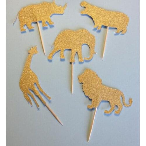 Gold Safari Party animal birthday Cupcake Toppers bridal Shower wedding Bachelorette party treat food picks decoration