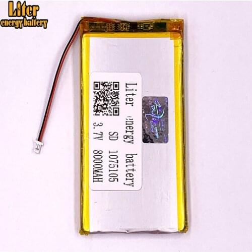 1.0MM 2pin connector 1075105 8000mah 3.7V Rechargeable charging lithium polymer battery for power bank