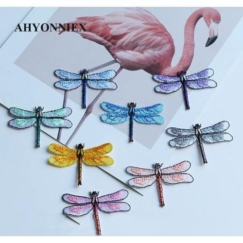 10pcs/lot Dragonfly Embroidery Repair Patches Bag Jacket Jeans High Quality Iron On Patches for Clothes Small Glue Sticker