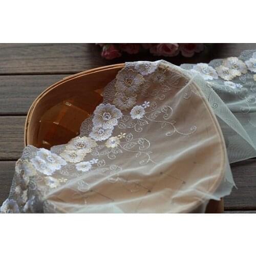 2 Yards Lace Trim Flowers Floral Embroidered Light Green Tulle Lace 8.66 Inches Wide