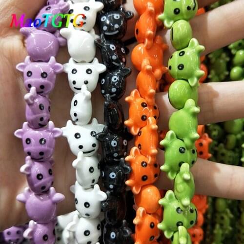 20pcs/lot Cute Cow Ceramic Beads For Jewelry Making Necklace Bracelet 8x15x18mm Animal Pattern Beads Accessories Wholesale