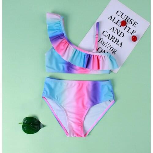 2021 Summer Bikini Baby Girl Holiday Cute Solid Bikini Set Colorful Two Piece Swimsuit Bathing Suit Swimwear Girls Swim Set