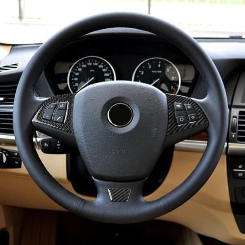 3Pcs Carbon Fiber Steering Wheel Buttons Trim Cover 3D Decorative Stickers M Stripe Emblem Decals For BMW E70 2008-2013 X5