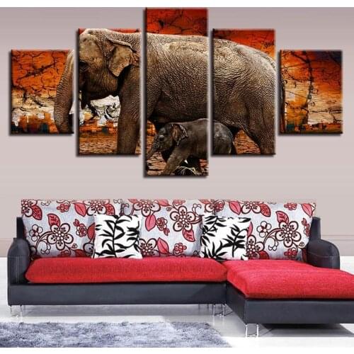 Elephant mother and son Modern diamond Wall Art 5 Pieces diy diamond Paintings Full puzzle mosaic diamond embroidery WW289