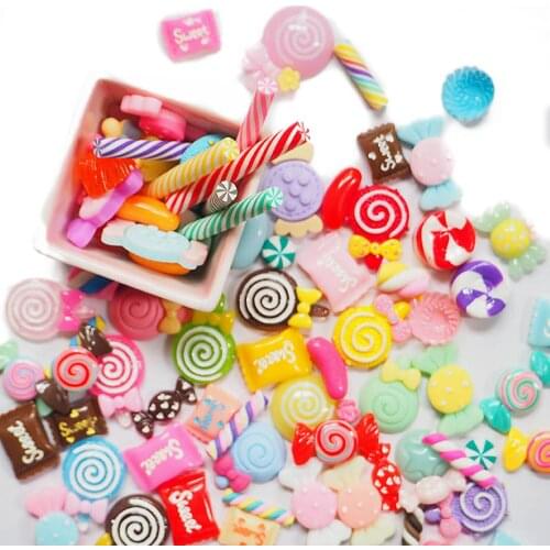 Kids 50PCS Mini Colorful DIY Resin Candy Slime Dessert Sweets Sugar Kitchen Food Pretend Toy DIY Scrapbooking Handcrafts Toy