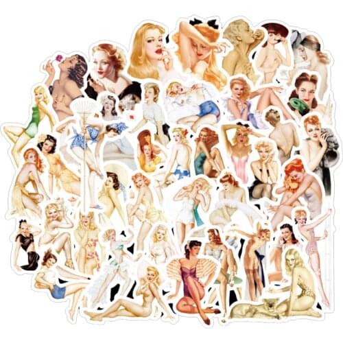 50 Pcs/Set Retro Sexy Beauty Girls PVC Stickers On Laptop Scrapbooking Luggage Motorcycle Car Skateboard Computer Sticker