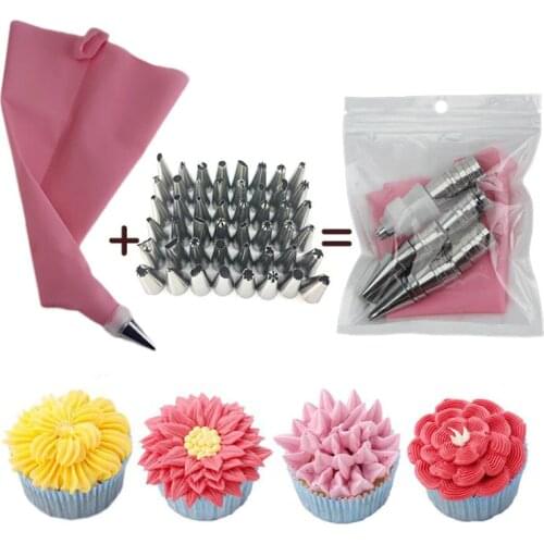 50PC Silk Flower Tool Fondant Baking Pastry Bag Nozzle Set Stainless Steel Icing Cream Tips Reusable Kitchen DIY Cake Decoration